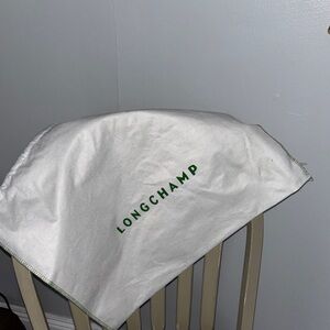 Longchamp White Bag with Green Logo. Dust bag
